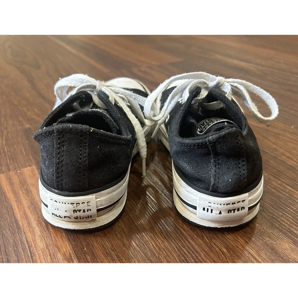Converse All Stars Girls Size 1 Low Top Sneaker Black Canvas & Glitter B406